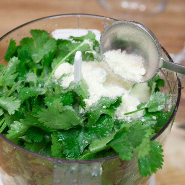 beef bites with dipping sauces - cilantro pesto