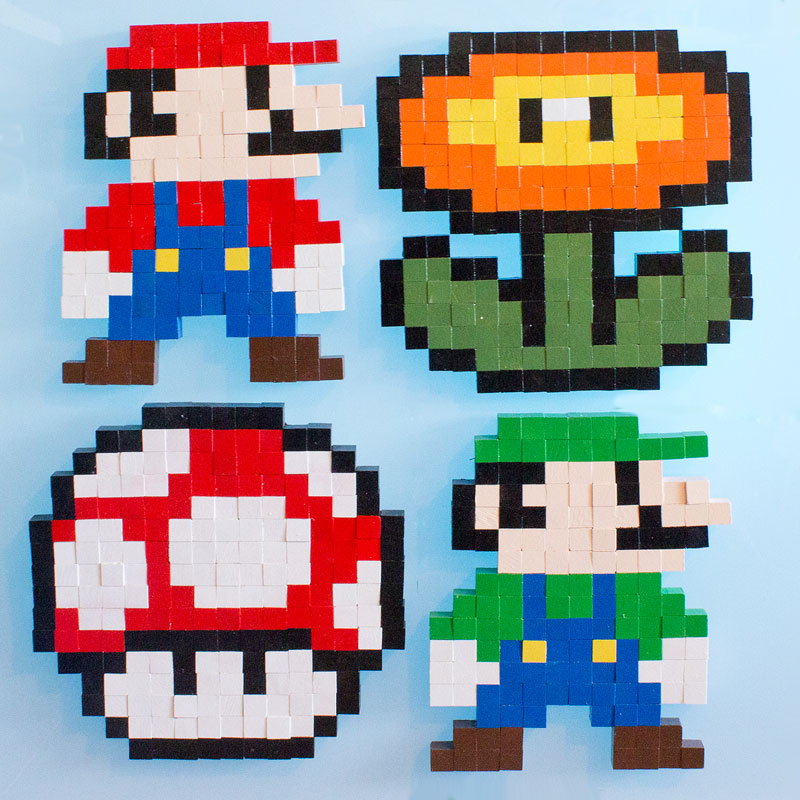 8-bit Super Mario Brothers wooden block pixel art pattern | Chica and Jo