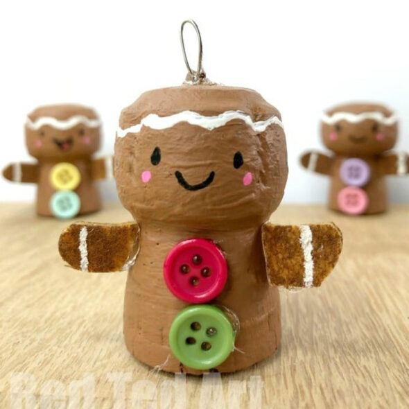 wine cork christmas crafts - gingerbread man ornaments