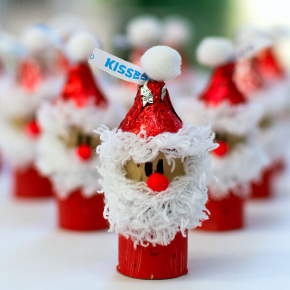 wine cork christmas crafts - hershey's kiss santa claus