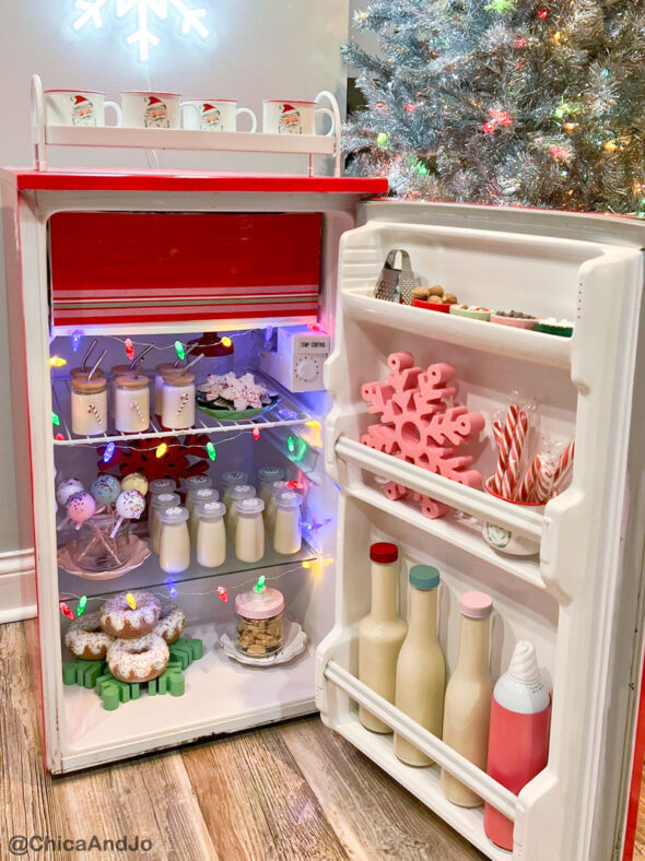 christmas decorated fridge for eggnog