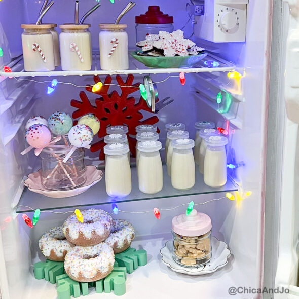 christmas decorated fridge for eggnog