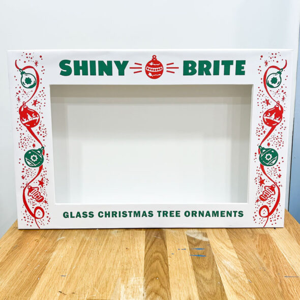 diy giant shiny brite ornament box - covered box with hole