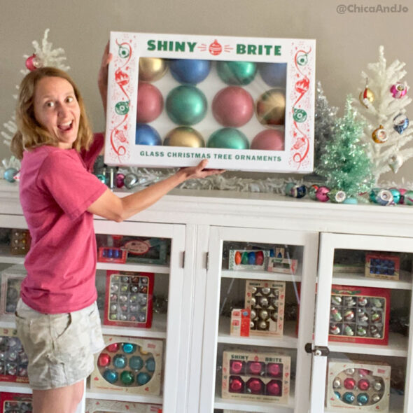 diy giant shiny brite ornament box - vintage ornament display